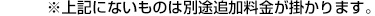 ※上記にないものは別途追加料金がかかります。