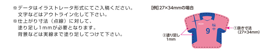 ※データはイラストレータ形式にてご入稿ください。文字などはアウトライン化して下さい。※仕上がり寸法（点線）に対して、塗り足し1ｍｍが必要となります。背景などは実線まで塗り足してつけて下さい。